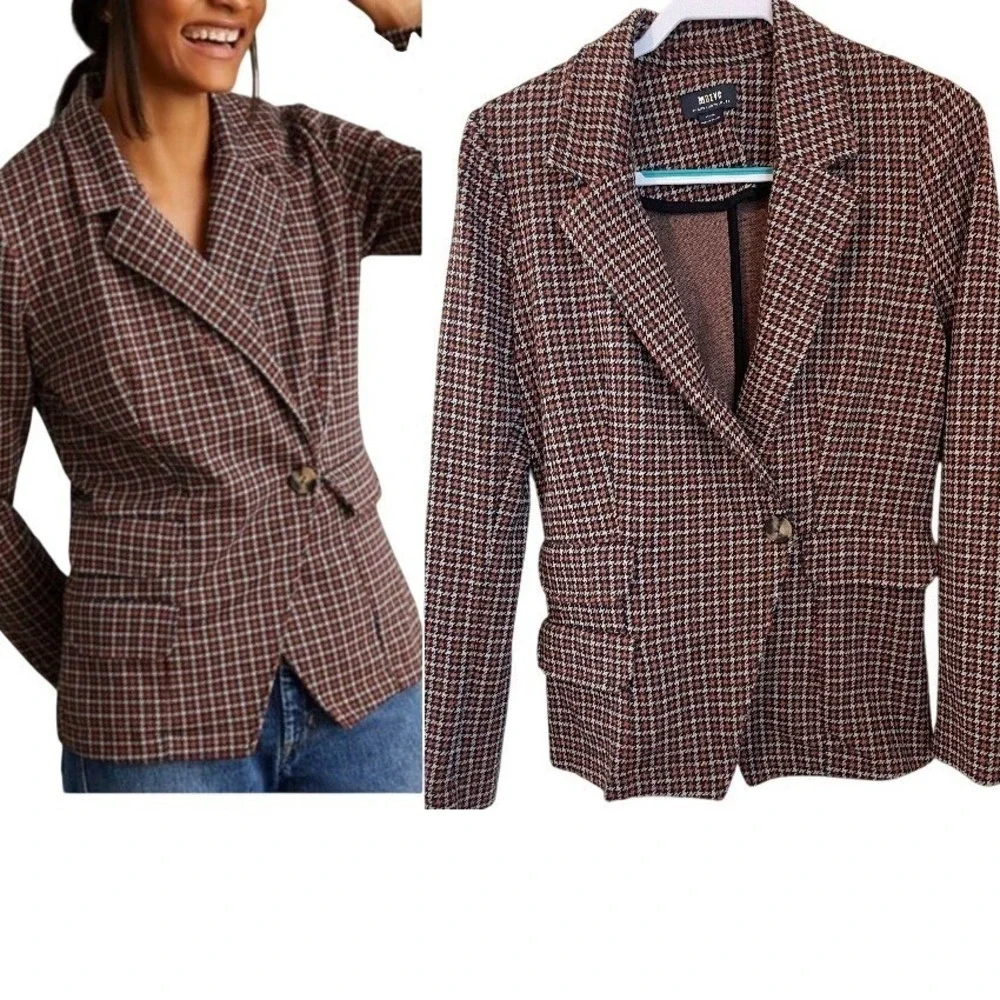 Maeve Anthropologie Size M Collegiate Knit Houndstooth Blazer Old Money Preppy